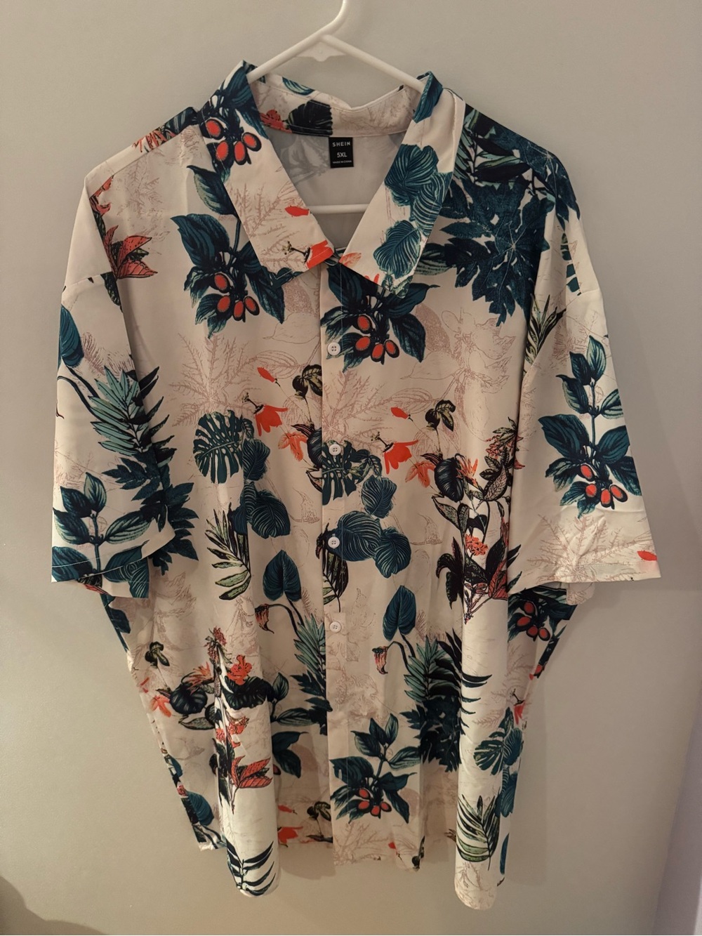 SHEIN Cream Short-Sleeve Button-Down Shirt with Teal & Orange Floral Print